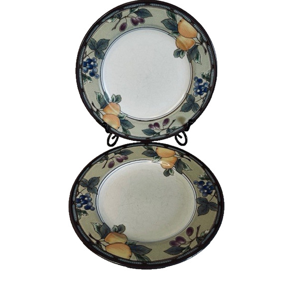 Mikasa Garden Harvest 2 Bread & Butter Plate Intaglio, Fruit & Leaves Rim, VTG - Picture 1 of 8